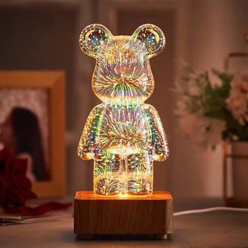 3D лампа Хрустальный Мишка Фейерверк Медведь Bearbick декоративный стеклянный ночник светодиодный светильник 16 цветов LED, 5x9см 5052244 фото