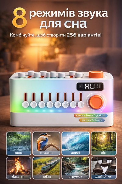 Портативный звуковой генератор 3в1 / Умная колонка с RGB-подсветкой / Ночник с таймером, на аккумуляторе, для сна, релаксации и медитации sp10352 фото