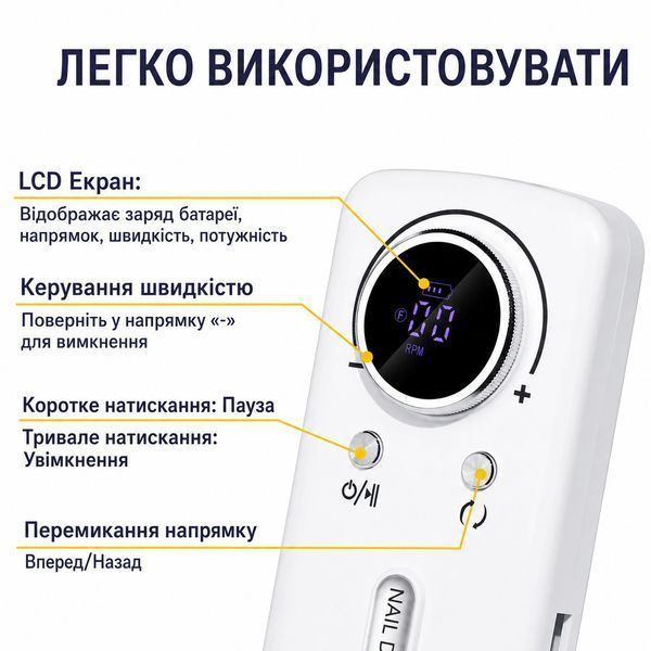 Фрезер для манікюру та педикюру Nail Polisher Machine / Портативний акумуляторний фрезер 6в1 45000 об/хв G6903 фото