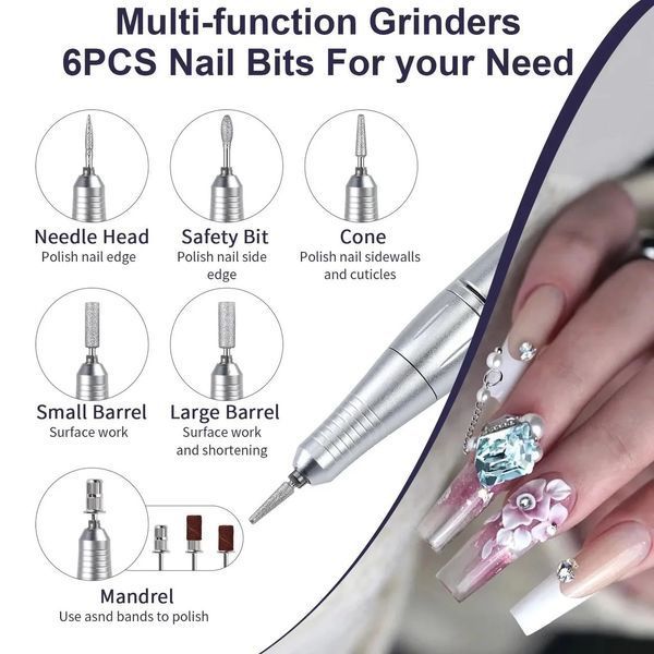 Фрезер для манікюру та педикюру Nail Polisher Machine / Портативний акумуляторний фрезер 6в1 45000 об/хв G6903 фото
