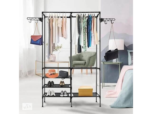 Универсальный шкаф-вешалка стойка для одежды double pole, до 15кг, 160x112x46см, водозащита, нержавеющая сталь, компактный A-242 фото