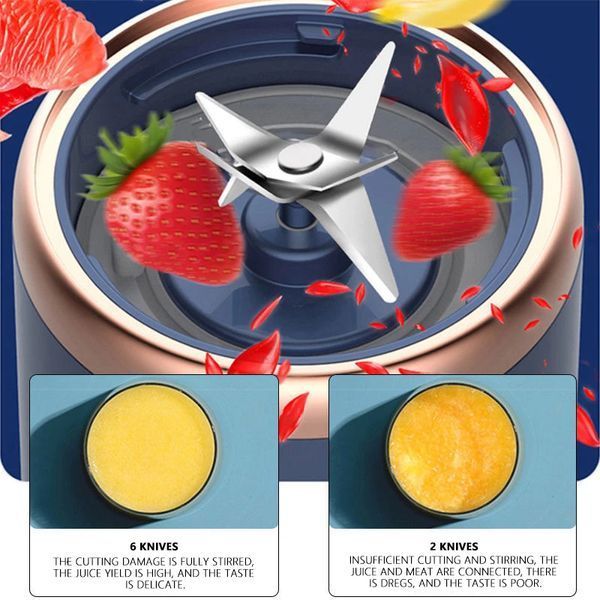 Портативний блендер для смузі та коктейлів Portable Juicer Cup, 40Вт, 1500мАh, 380мл, компактний, акумуляторний, USB-C, для дітей, кухонний міксер A-86 фото